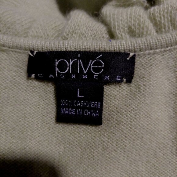 Prive 100% Cashmere L-Sleeve V-Neck Ruffle Key Lime Sweater Large - Picture 5 of 5